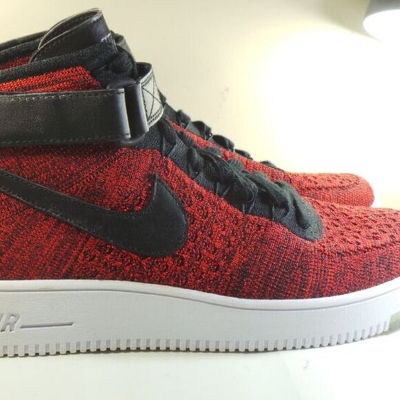 Nike Flyknit Air Force 1 Mid University Red Running Shoes Sneakers - Picture 9 of 10